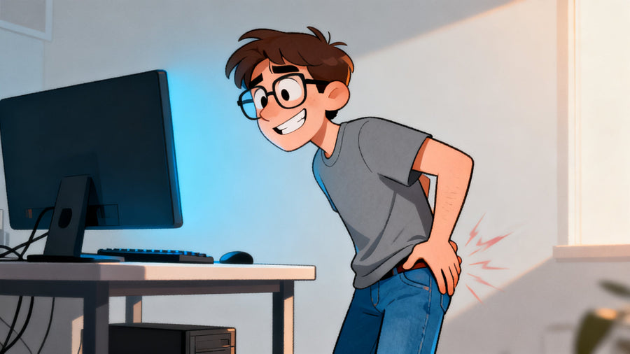 man holds back in pain