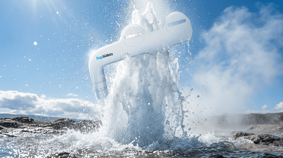 a bidet floating on a geyser